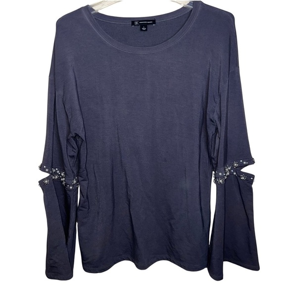I.N.C. Embellished Pearl and Rhinestone Cutout Elbow Gray Top Size Large - Picture 3 of 11